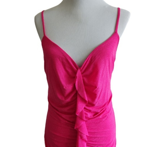 🆕️⬇️Lovely Grace Hot Pink Ruched Glitter Maxi Dress - Picture 2 of 16